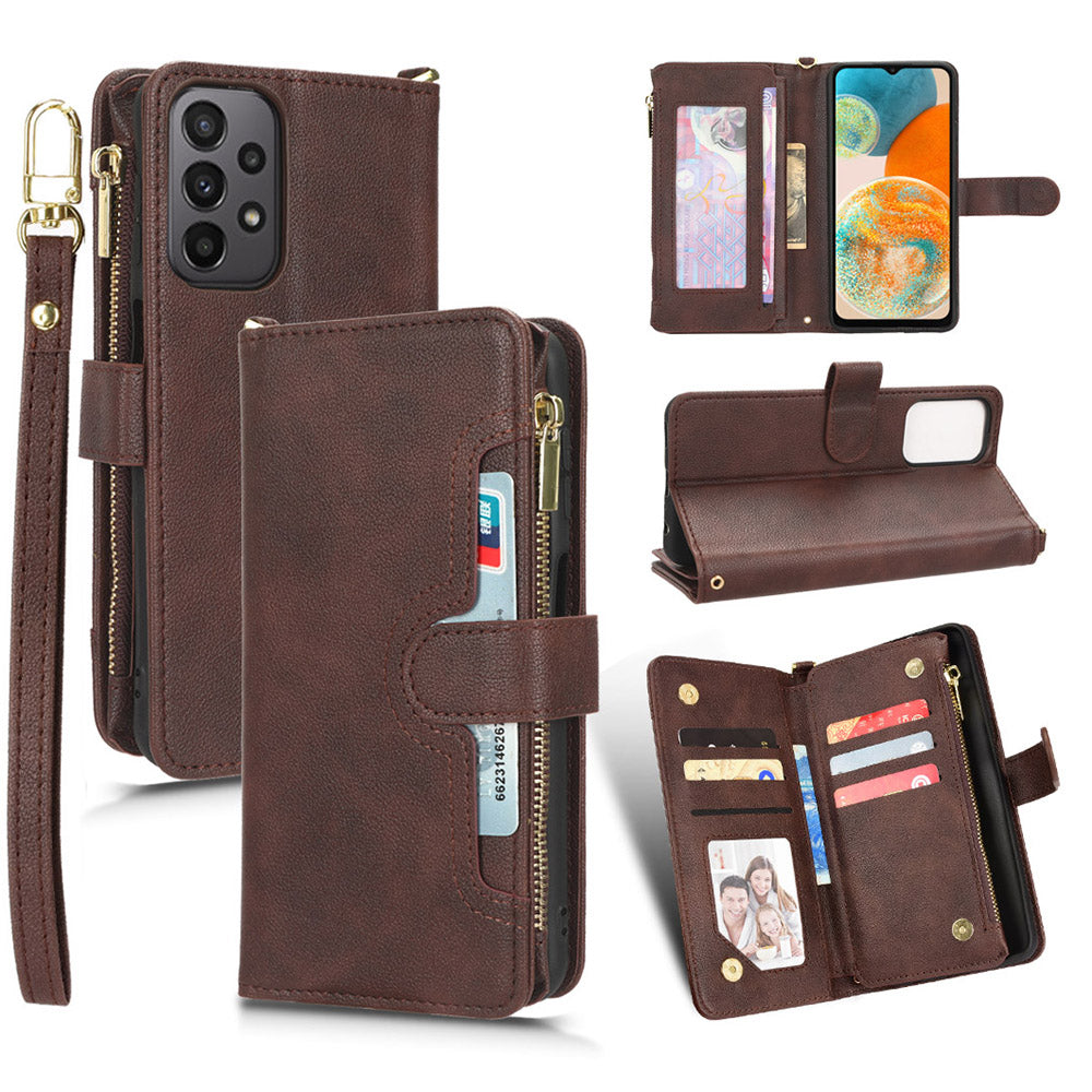 For Samsung Galaxy A23 4G / A23 5G (Global Version) Zipper Pocket Leather Wallet Phone Case Cellphone Stand Cover For Samsung Galaxy A23 4G / A23 5G (Global Version) Zipper Pocket Leather Wallet Phone Case Cellphone Stand Cover